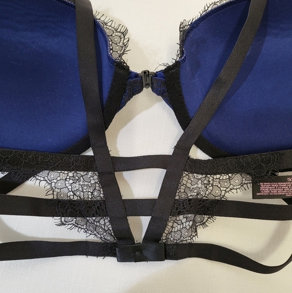 Victoria’s Secret Push-Up Bra 32D Navy Blue Black Lace Caged Strappy 31690 - Picture 5 of 11